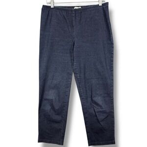 Eileen Fisher Dark Wash Denim Pants Elastic Waist Cropped Leg M